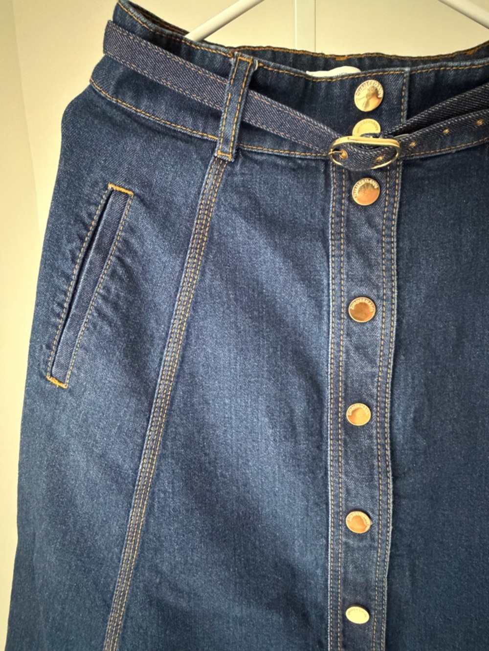 Zimmermann Dark Blue Denim A-Line Midi Skirt with Belt - Picture 6 of 10